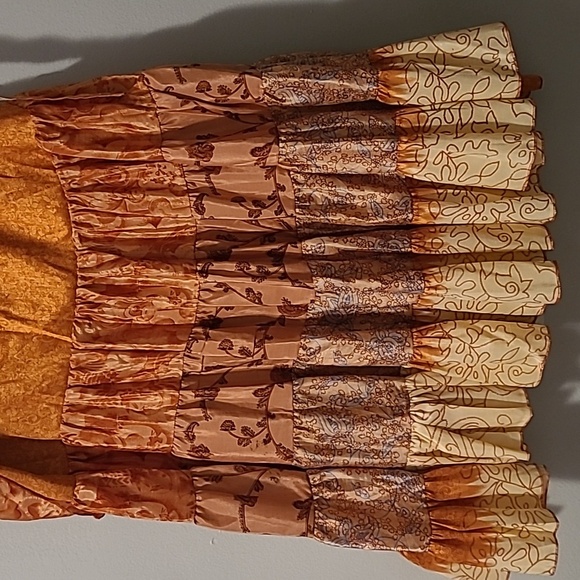Jack Pot NY 100% Silk Bohemian Festival Patchwork Ruffle Tiered Wrap Skirt OSFM - Picture 8 of 12